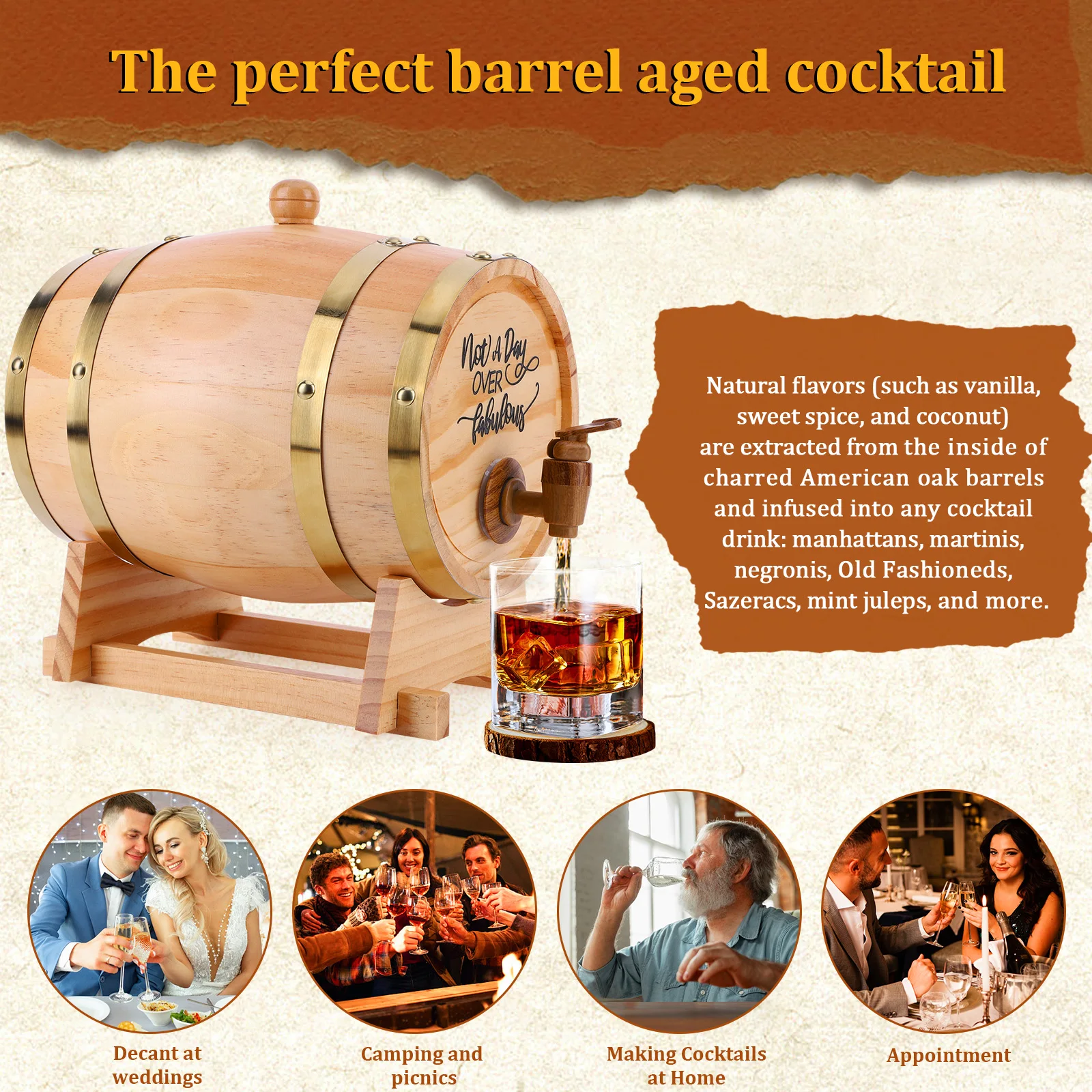 ถังไม้สำหรับวิสกี้ขนาด 3 ลิตร  - Wine Beer Rum บทวิจารณ์และราคา